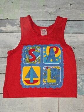 Vintage Park Bench Kids' Red Sleeveless Tank Top with Sail Graphic Sz 3T